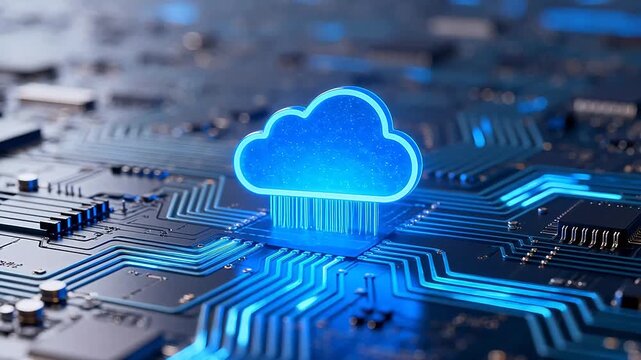 Cloud icon on circuit board