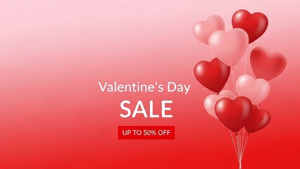 Valentine's Day heart balloons sale promotion floating on pink gradient background