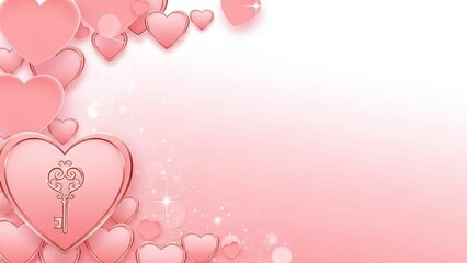 Pink Heart Lock Key Love Symbol Valentine Romantic Background with Sparkles