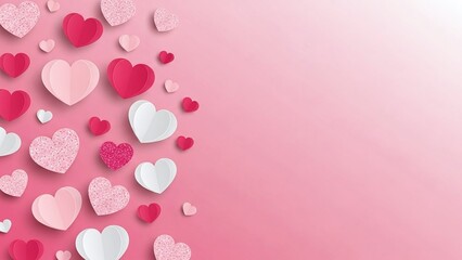 Pink and white hearts scattered on soft pink background for Valentine's Day love celebration