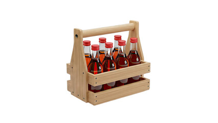 Wooden Crate with Six Red-Lidded Bottles