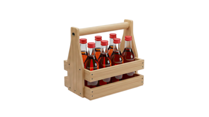 Wooden Crate with Six Red-Lidded Bottles