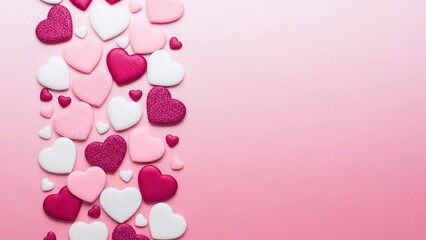 Pink Heart Shaped Confetti Scattered on Soft Pastel Background for Valentine's Day Celebration