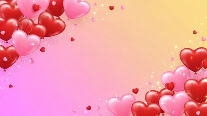 Floating Red and Pink Heart Balloons Celebration Love Background with Sparkles