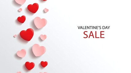 Valentine's Day Sale Hearts Scattered on White Background Love Promotion