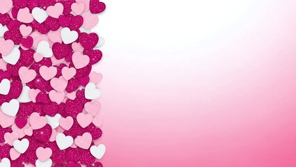 Pink and White Heart Confetti Falling on Soft Pastel Background for Love Celebrations
