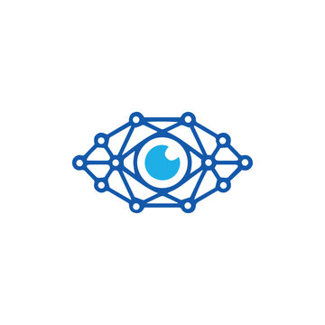 Digital eye network logo for surveillance, data analysis, and cybersecurity concepts