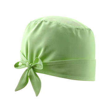 Light green tied do-rag head covering on dark background