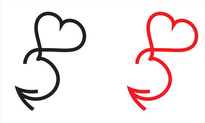 Fototapeta premium Heart Shaped Line Arrow Love Symbol. Minimal black line forming a heart and arrow, symbolizing love journey, direction, romance, and emotional connection in simple graphic design.