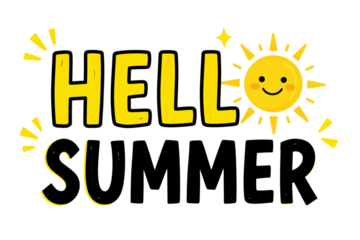 Hello Summer Text with Smiling Sun.