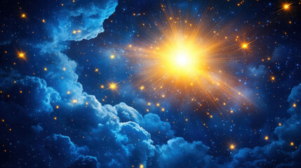 Brilliant Cosmic Explosion with Shimmering Stars and Clouds