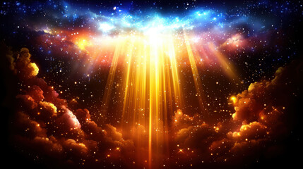 Cosmic Rays and Colorful Nebula in Stellar Universe Scene