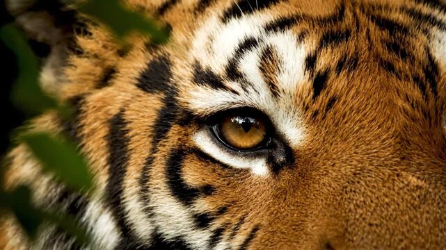 Intense close-up of a tiger's powerful eye in its natural habitat