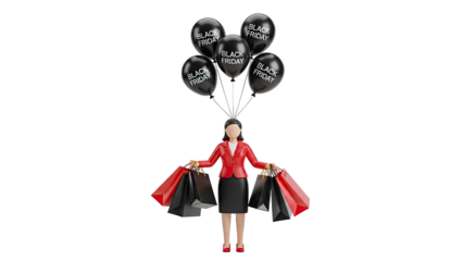 Woman with Black Friday Shopping Bags and Balloons