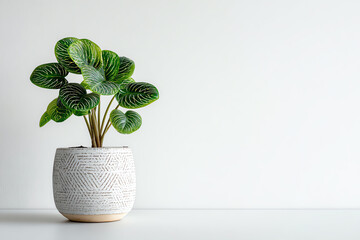 Green Plant in a Decorative Pot: An inviting composition showcases a vibrant green plant, gracefully positioned in an attractive, patterned pot, suggesting tranquility and natural elegance.