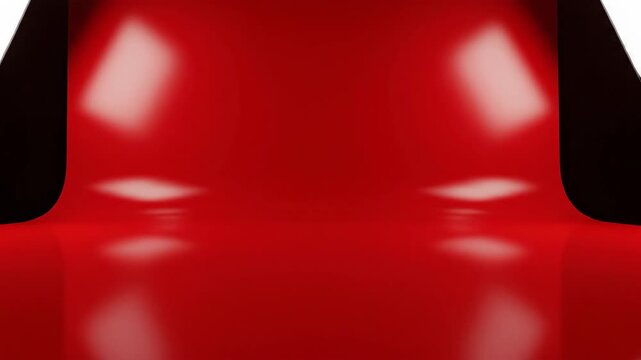 Abstract red interior space with reflective surface and white light elements
