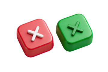 Red and green square buttons with crosses