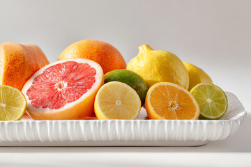 Citrus Feast: A vibrant assortment of citrus fruits bursts with color and freshness, artfully arranged on an elegant platter, promising a burst of flavor.