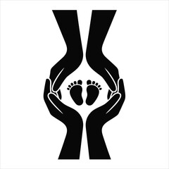 Caring adult hands gently protect tiny baby footprints symbolizing new life and family love