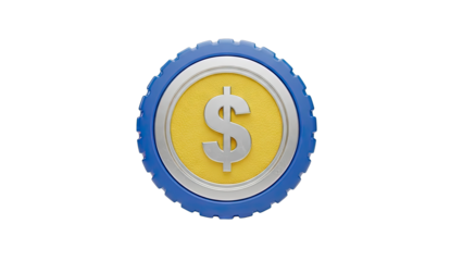 Gold Coin with Dollar Symbol and Blue Rim