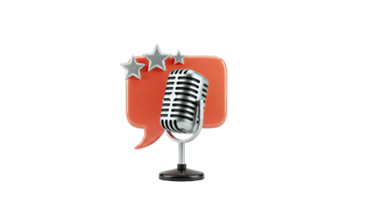 Retro Microphone with Speech Bubble and Stars