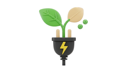 Green Energy Plug with Plant and Lightning Bolt Symbol