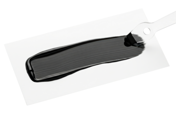 Black paint smear on white paper with metal palette knife on a transparent background