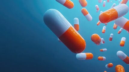 Medication capsules pouring on matching background in pharmaceutical industry setting