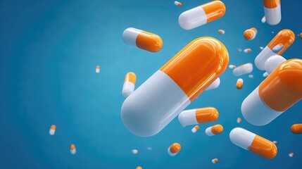 Medication capsules pouring on matching background in pharmaceutical industry setting