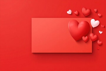 Colorful paper hearts in various sizes hanging against a vibrant red background, creating a festive atmosphere perfect for romantic occasions and celebrations of love