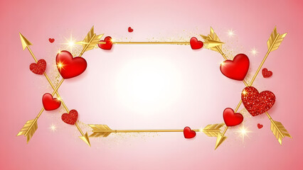 A romantic illustration of hearts and arrows on a pink background
