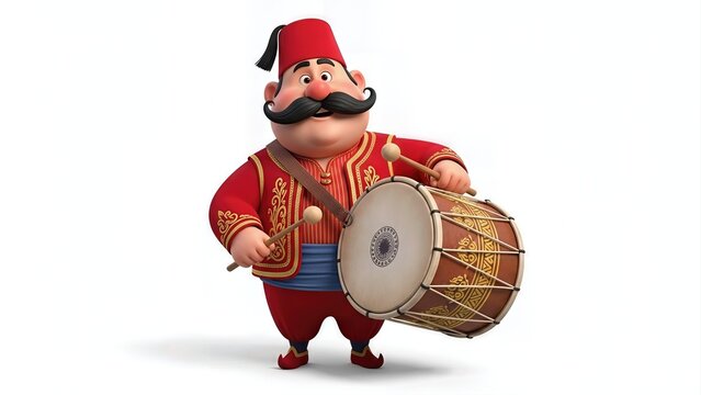 Ramadan, Ramazan Davulcusu, Ottoman, playing drum 3d illustration isolated background