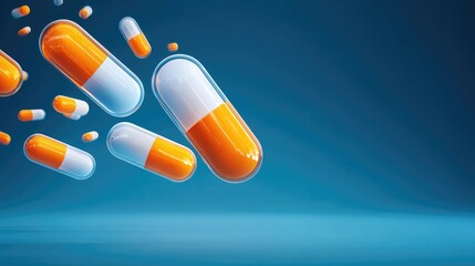 Medication capsules pouring on matching background in pharmaceutical industry setting