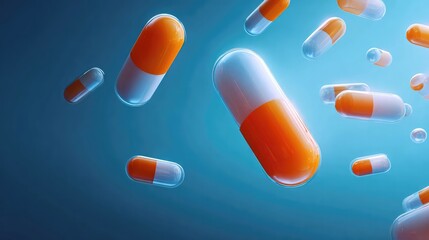 Medication capsules pouring on matching background in pharmaceutical industry setting