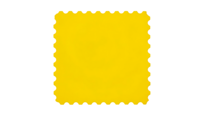 Bright yellow postage stamp with perforated edges isolated on a transparent background