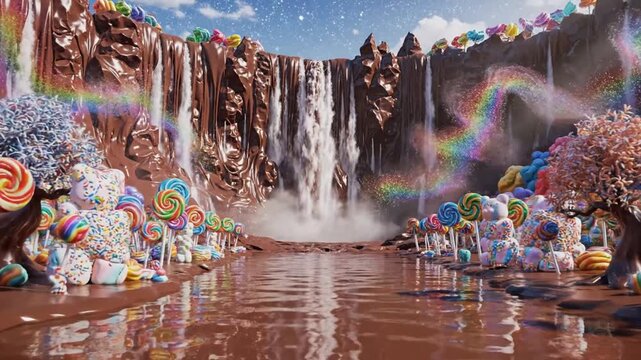 Whimsical Wonderland: A Chocolate Waterfall and Candy Forest Adventure Destination