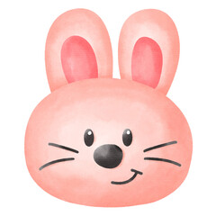 Cute Watercolor Bunny Head Illustration. Adorable Baby Animal Character for Nursery Decor and Kids' Design.