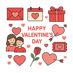 Flat Minimalist Valentine's Day Icon and Sticker Set
