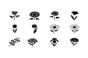 set of black silhouettes of a flower vector