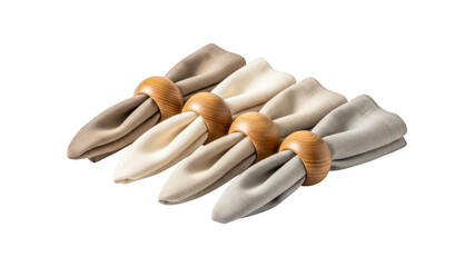 Three pairs of socks with pom pom details in neutral colors isolated on transparent background