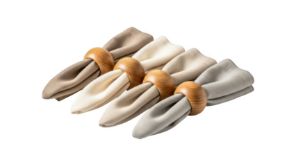 Three pairs of socks with pom pom details in neutral colors isolated on transparent background