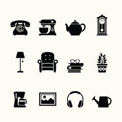 kitchen icons set silhouette vector  illustrations