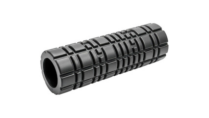 Black foam roller with textured surface for muscle relief isolated on transparent background