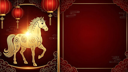 Luxury Golden Horse Zodiac Background for Lunar New Year