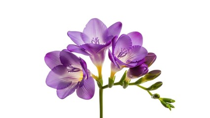 Obraz premium Purple freesia flower, blooming violet freesia floral stem, isolated on white