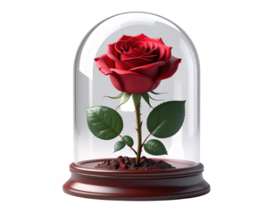 Rose Collection,Preserved red rose inside a clear glass dome 3D render,white background.
