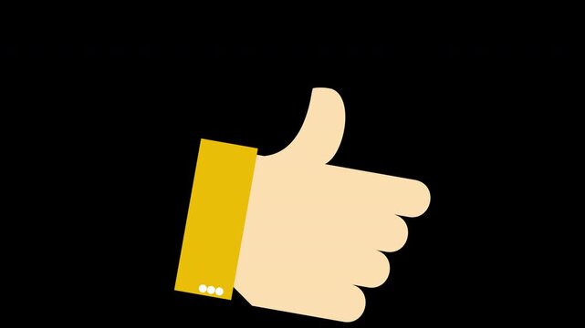 Flat vector thumbs up hand icon animation signifying approval and like