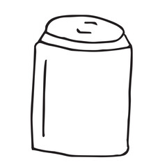 Hand-drawn outline illustration of a food can. Simple black line icon in doodle style, isolated on white background.