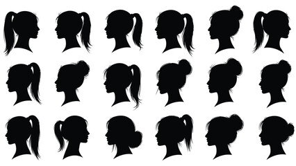 Collection of diverse female illustrations with various hairstyles and profiles for beauty fashion and profile design Silhouette vector on whit Background