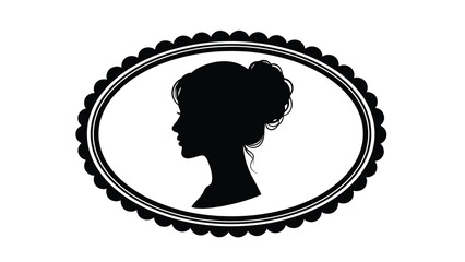 Elegant black of a woman's head and shoulders encased in ornate oval frame artistic illustration with female profile Silhouette vector on whit Background
